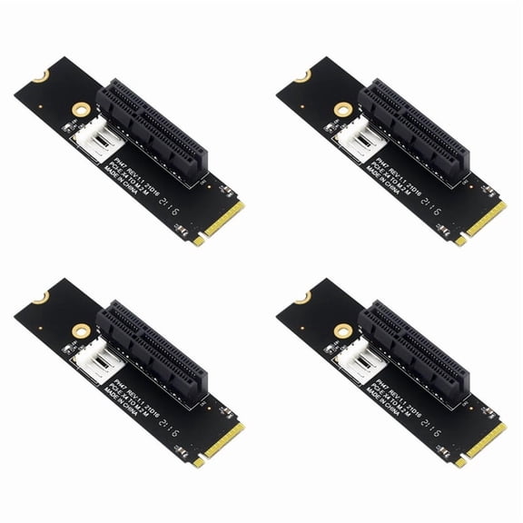 4X NGFF M.2 to PCI-E 4X Riser Card M2 M Key to PCIe X4 Adapter with LED Indicator Power Riser for Bitcoin Mining,4 x NGFF to PCI-E X4 Expansion Card,Black