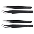thumbnail image 1 of 4X Nail Art Rhinestones Eyelashes Extension Straight & Curved Tweezers Tool Set-Black, 1 of 10