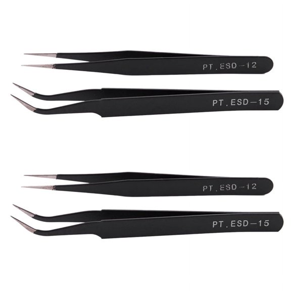 4X Nail Art Rhinestones Eyelashes Extension Straight & Curved Tweezers Tool Set-Black