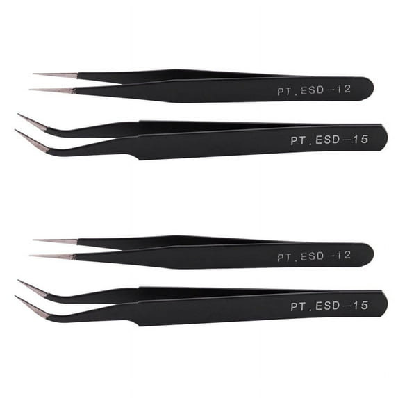 4X Nail Art Rhinestones Eyelashes Extension Straight & Curved Tweezers Tool Set-Black