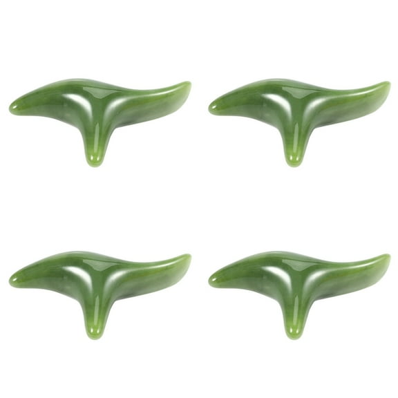 4X Natural Green Beeswax Jade Face Gua Sha Triple-Cornered Massager Board Rod Body Foot Acupoint Stick Health Tool