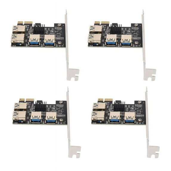 4X New 4 Ports PCIe Riser Adapter Board PCI-E 1X to 4 USB 3.0 PCI-E Rabbet GPU Riser Extender ETH/Monero,4 x PCI-E 1 to 4 riser card,black