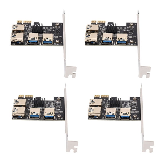 4X New 4 Ports PCIe Riser Adapter Board PCI-E 1X to 4 USB 3.0 PCI-E Rabbet GPU Riser Extender ETH/Monero