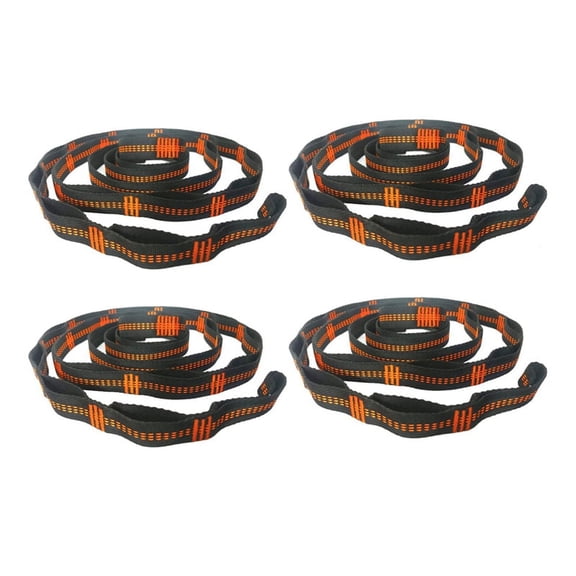 4X Outdoor Hammock Tree Straps Tree Tie Rope High Load-Bearing Nylon Webbing Rock Climbing Flat Belt Cover Orange,4 x hammock tree straps,Black & orange