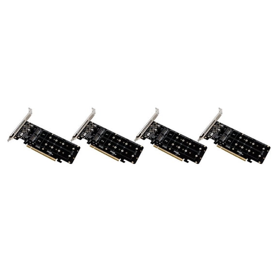 4X PCIE 4.0 Dual-Disk PCIeX16 to M.2 M-Key NVME SSD Expansion Card,Supports 4 NVMe M.2 M Key 2280 SSD