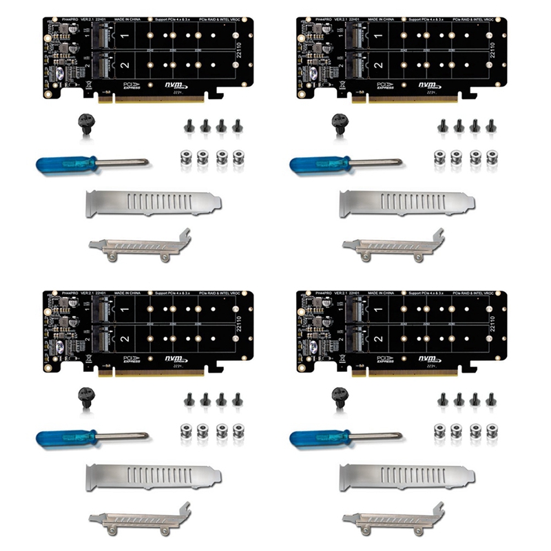 4X PCIE X16 to M.2 M-Key NVMEx4 SSD 2U Server Riser Card Double-Sided 4 ...