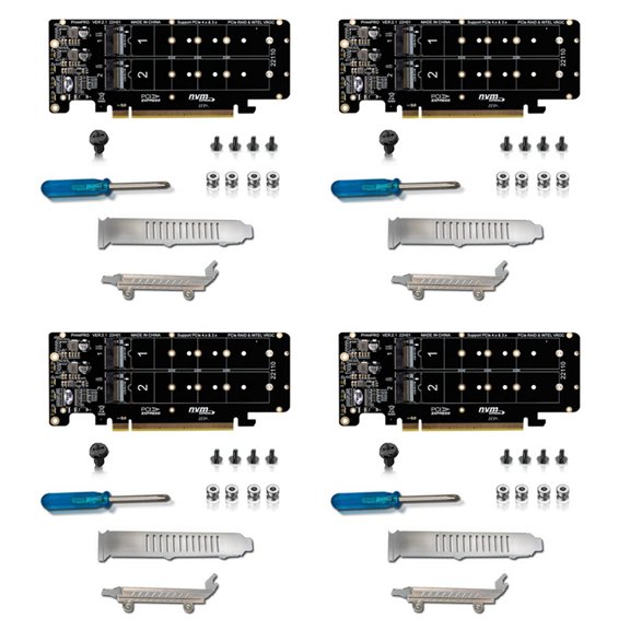 4X PCIE X16 to M.2 M-Key NVMEx4 SSD 2U Server Riser Card Double-Sided 4-Disk NVME PCI-EX16 Split Card