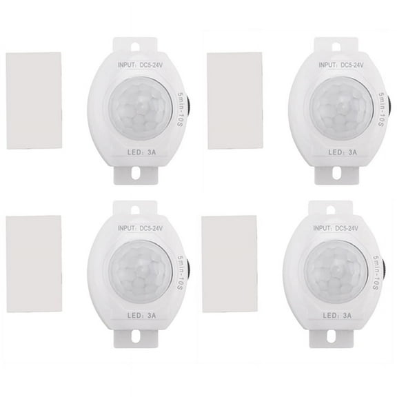 4X PIR Infrared Motion Sensor Detector DC5-24V Auto On/ Switch LED Light Body PIR Motion Sensor Lamp(White)