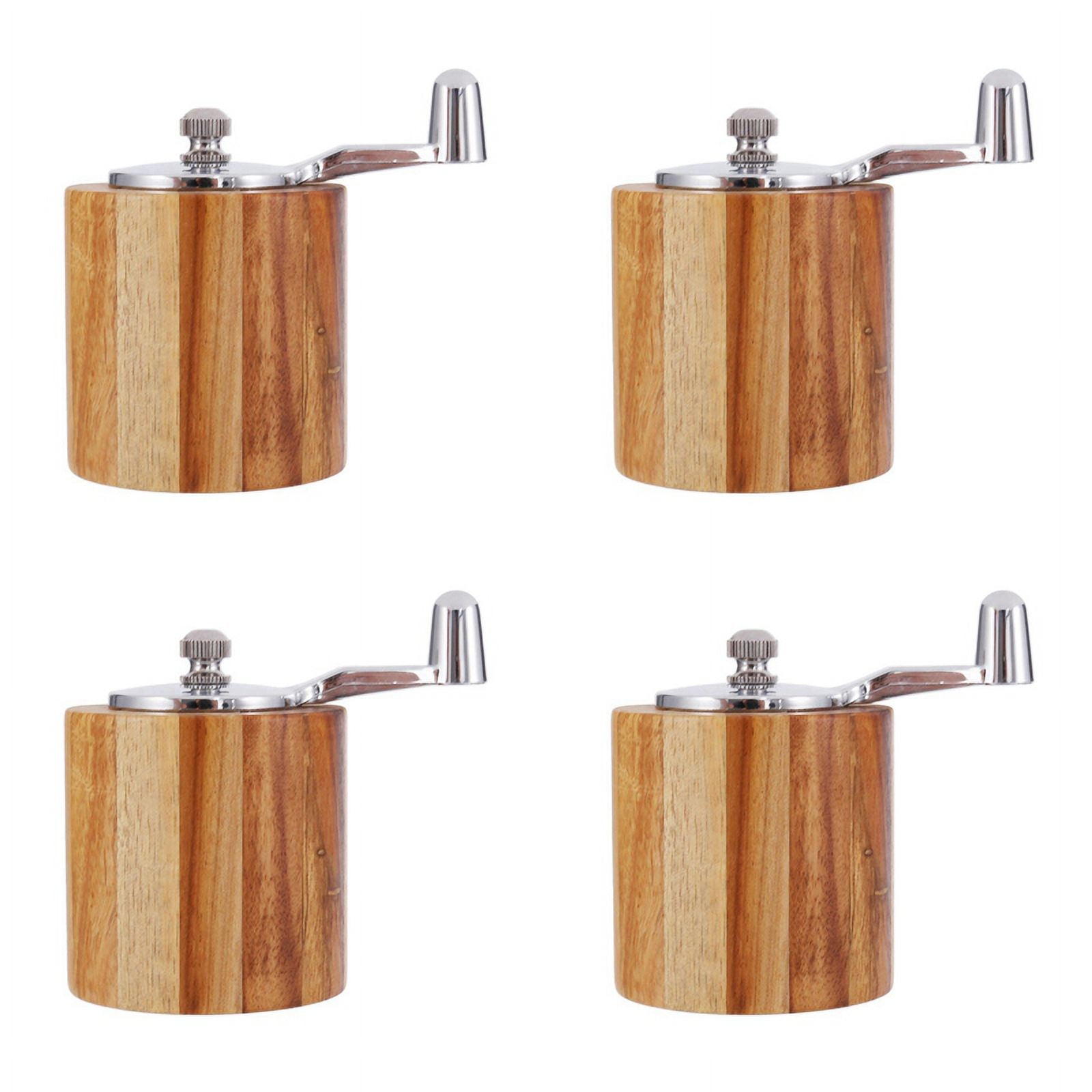 4X Pepper Mill, Hand Crank Wood Pepper Grinder with Classic Handle and Adjustable Ceramic Rotor