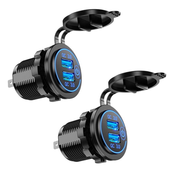 4X Quick Charge 3.0 Dual USB Car Charger 12V 36W USB Fast Charger with Switch for Boat Truck Golf Cart Blue
