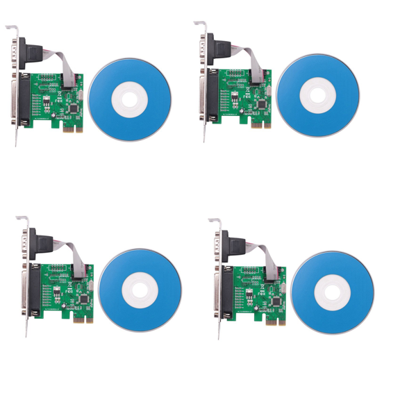 4X RS232 -232 Serial Port COM & DB25 Printer Parallel Port to PCI-E PCI Express Card Adapter Converter WCH382L