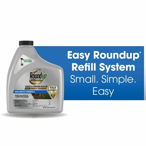 Roundup Dual Action Weed and Grass Killer Plus 4 Month Preventer, QuickHand Refill, 1.5L