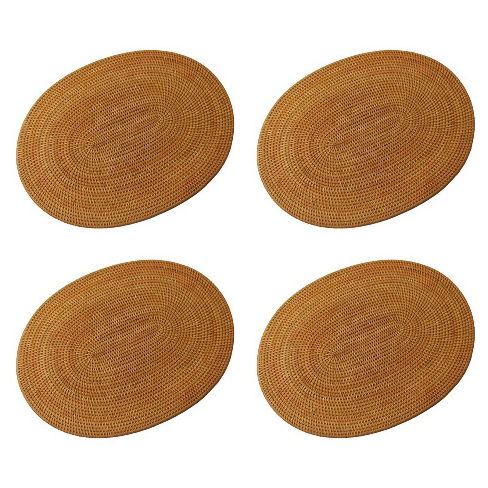 4X Rattan Woven Placemats Oval Round Table Mats Non Slip Heat Place Mat Natural Multipurpose Placemat 30X40cm,4 * Placemat