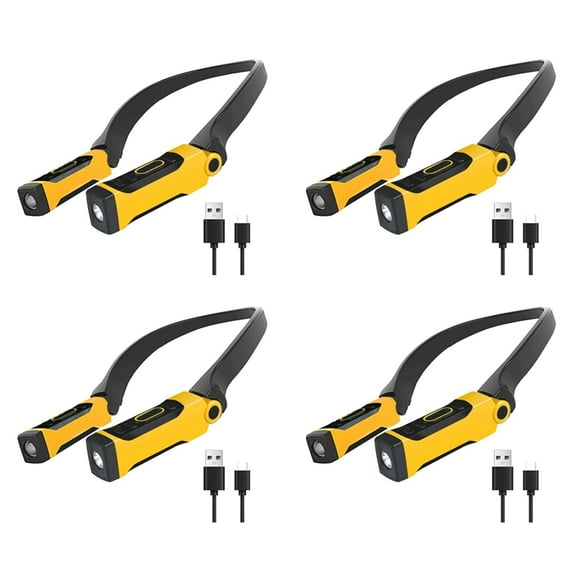 4X Rechargeable USB Reading Lamp Neck Book Light, 2 Brightness Levels, Bendable Arms for Reading, Camping, Repairing