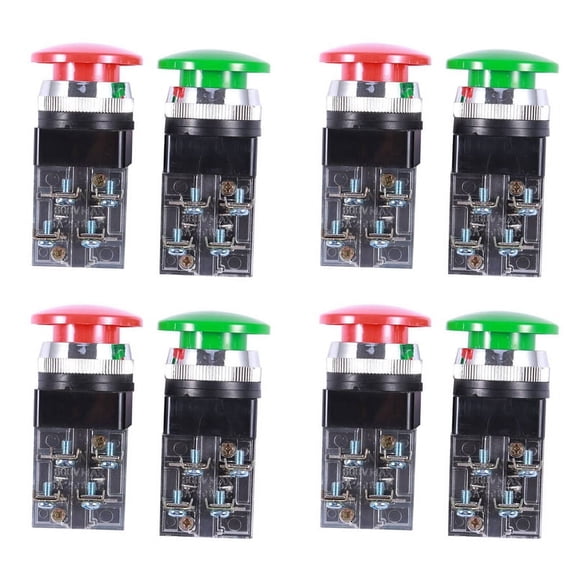 4X Red Green AC 250V 6A DPST Momentary Mushroom Push Button Switch