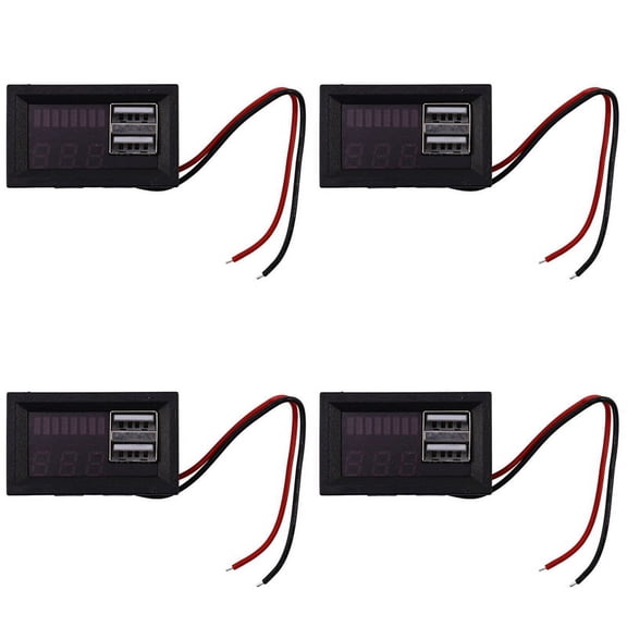 4X Red Led Digital Display Voltmeter Voltage Meter Volt Tester Panel for Dc 12V Vehicles USB 5V2A Output 12.6V Battery,4 * digital display voltmeter,Black