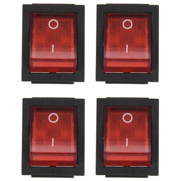 4X Red Light 4 Pin DPST ON/OFF Snap in Rocker Switch 15A/250V 20A/125V AC 28X22mm