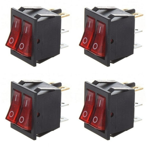 4X Red Light Illuminated 6 Pin Dual SPST on/ Boat Rocker Switch AC 15A/250V 20A/125V