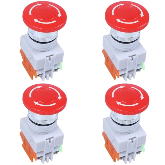 4X Red Mushroom Cap 1NO 1NC Emergency Stop Push Button Switch AC 660V 10A,4 x Push Button Switch