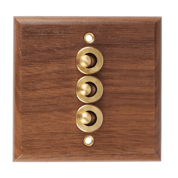 4X Retro American Industrial Style Light Switch Socket,Solid Wood Brass Toggle Switch Plate, Antique Home Stay Switch(3)