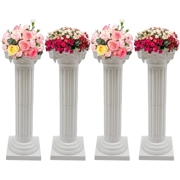 4X Roman Pillar Flower Stand Plastic Greek Column Statue Roman Pillar Column Flower Pot Holder Rack Shelf for Wedding Party Decoration 10.6x10.6x34.6"