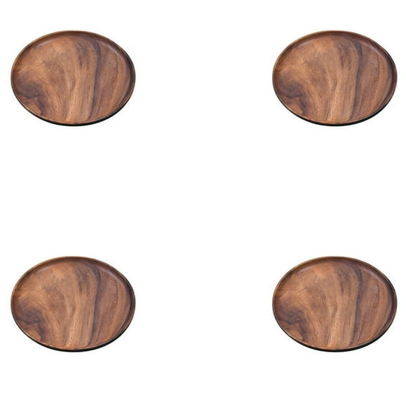 4X Round Solid Wood Board Whole Wood Fruit Plate Wooden Saucer Tea Plate Dessert Dinner Breakfast Plate,4 x Wooden plate,Wood color