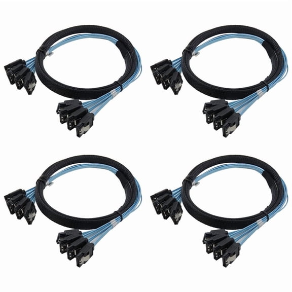 4X SAS Cable Sata Cable High Speed 6Gbps 4 Ports/Set High Quality for Server 0.5 Meter,4 x 4 ports SAS Cables,black & blue