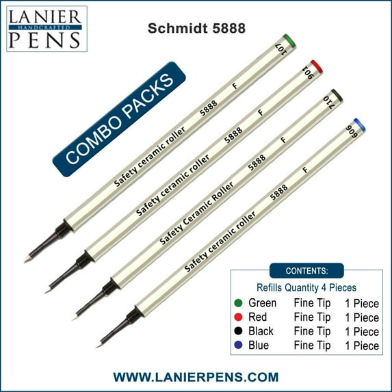 4X Schmidt 5888 F Safety Ceramic Rollerball Metal Refill Green/Red/Black/Blue Fine Tip