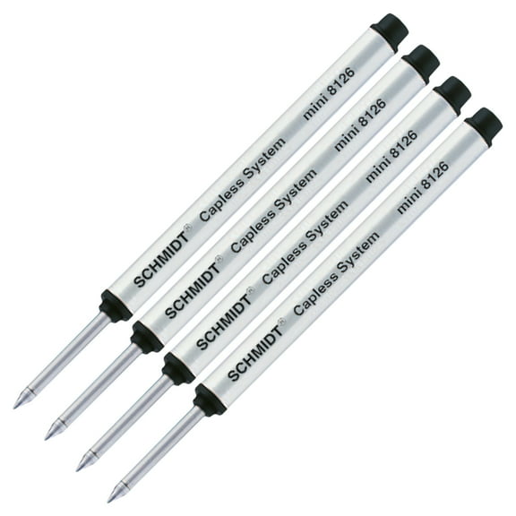 4X Schmidt 8126 Mini Capless System Rollerball Refill Black Ink, Fine Tip 0.6mm