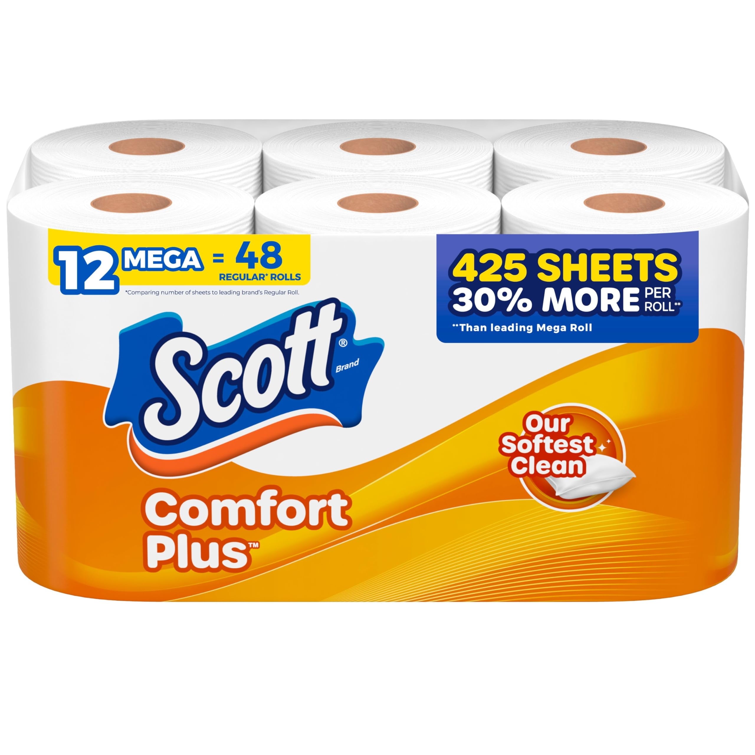 4XScott Comfortplus Toilet Paper, 12 Mega Rolls, 425 Sheets Per Roll