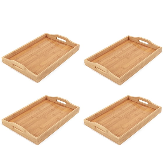 4X Serving Tray Bamboo - Wooden Tray with Handles - Great for Dinner Trays, Tea Tray, Bar Tray, Breakfast Tray,4 x tray,wood color