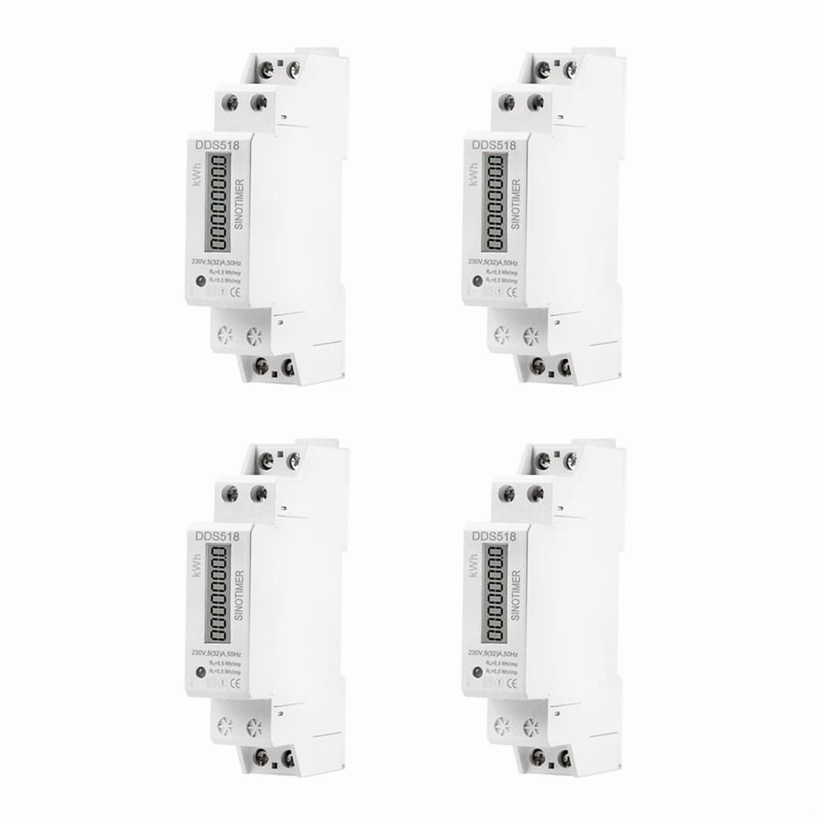4X Single Phase Din Rail LCD Digital Display Electricity Power Consumption  Watt Meter Wattmeter KWh 5-32A