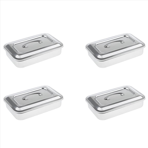4X Stainless Steel Container Organizer Box Instrument Tray to Storage Box with Lid Tools Cans - 9 Inches No Hole,4 piece of stainless steel instrument box,silver