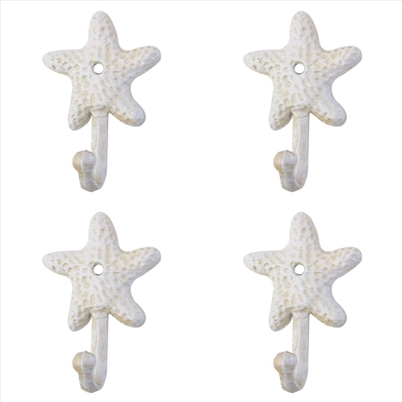 4X Starfish Cast Iron Decorative Wall Hooks Coats Aprons Hats Towels Hooks Beach Ocean Theme Chic Metal Hooks