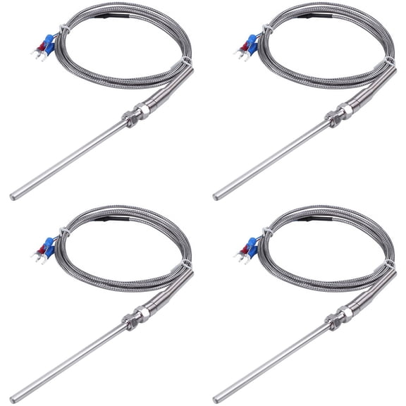 4X Steel Temperature Probe Pt100 RTD Sensor Cable 2M 98 mm 3 Wires -50 - 400 Celsius