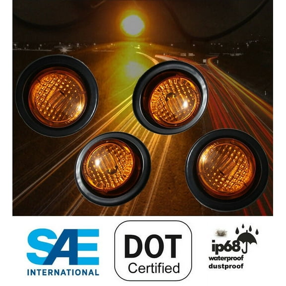 4X TRUCK TRAILER 2" AMBER ROUND SIDE MARKER LED CLEARANCE LIGHT + Grommet