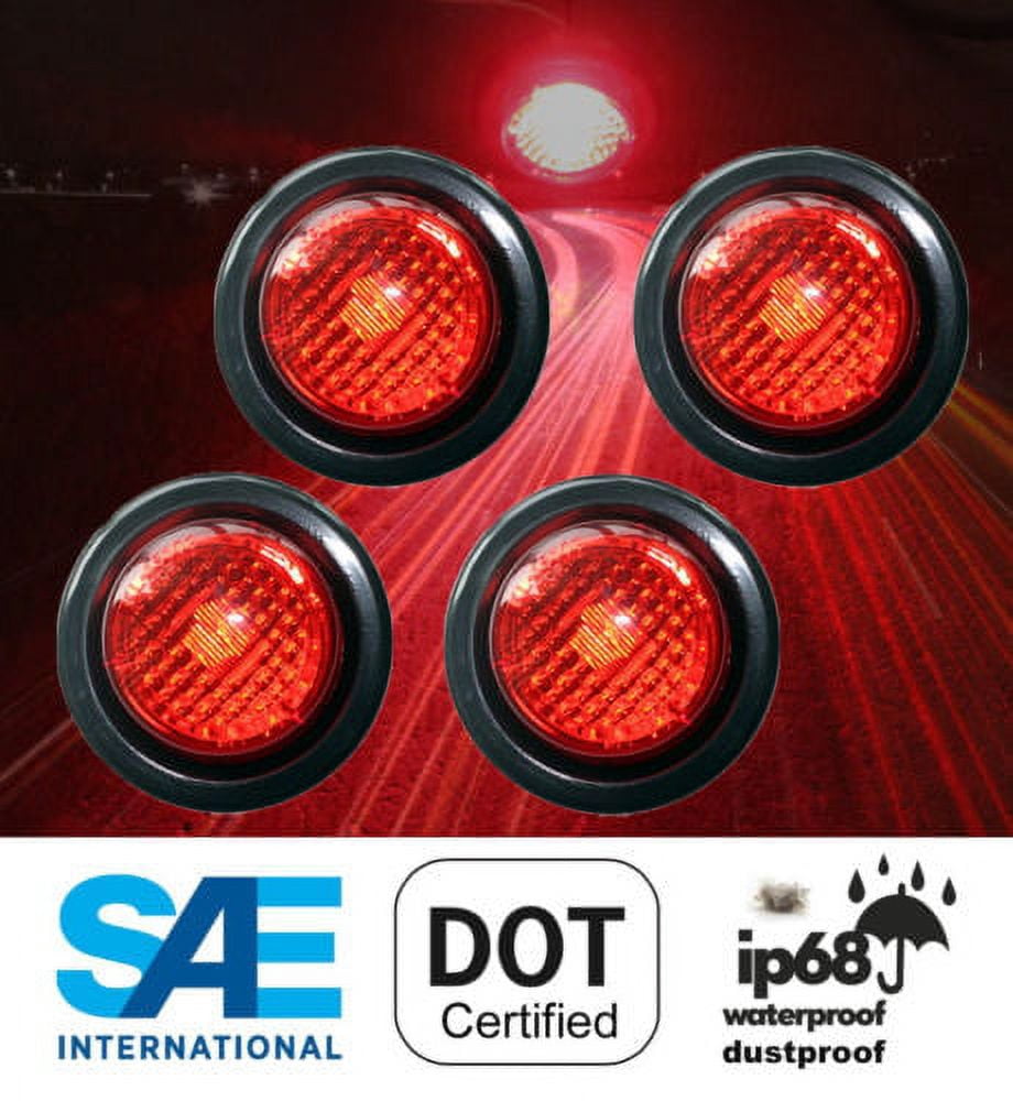 4X TRUCK TRAILER 2" RED ROUND SIDE MARKER LED CLEARANCE LIGHT + Grommet