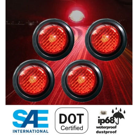 4X TRUCK TRAILER 2" RED ROUND SIDE MARKER LED CLEARANCE LIGHT + Grommet