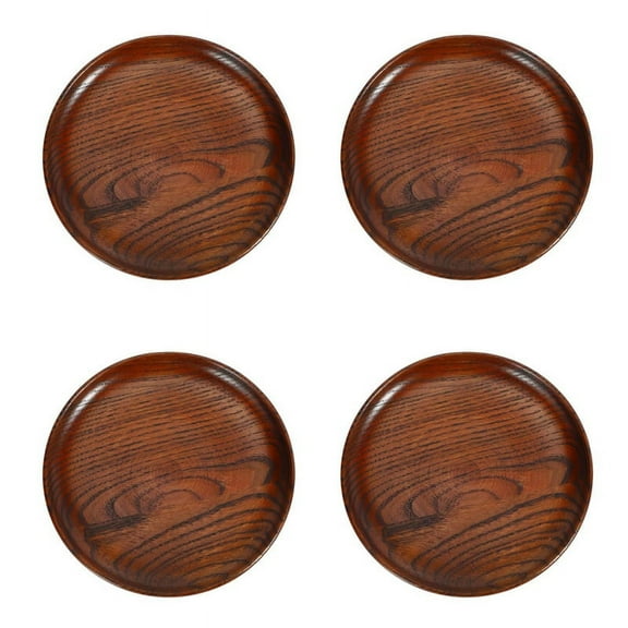 4X Tableware Household Smooth Wooden Bread Dish Tray Kitchen Utensils Seasoning Plate Round