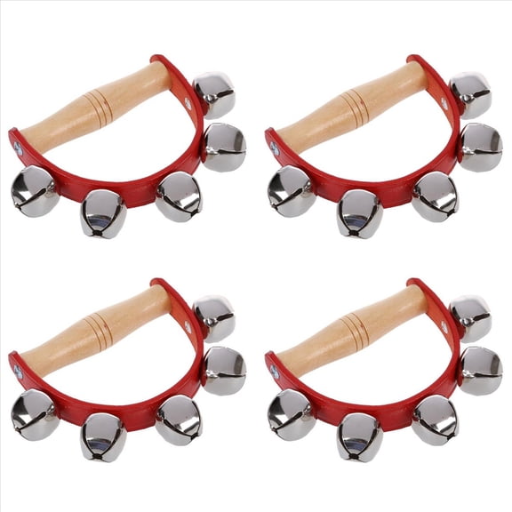 4X Tambourine Handbell Baby Kid Child Early Educational Musical Instrument Rhythm Shaking Small Jingle Bell Toy,4 x Handbell,Red