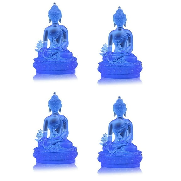 4X Tibetan Medicine Buddha Statue,Translucent Resin Buddha Sculpture Decor Spiritual Decor Collectible -Blue