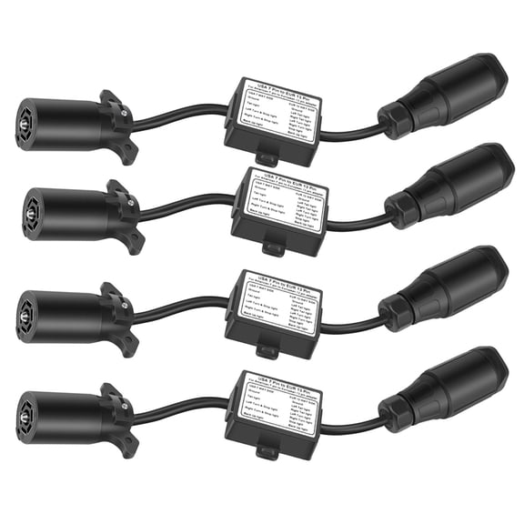 4X USA to European Trailer Light Converter 7 Way Flat Socket (US Vehicle) to 13-Pin Round Plug (EU Trailer)