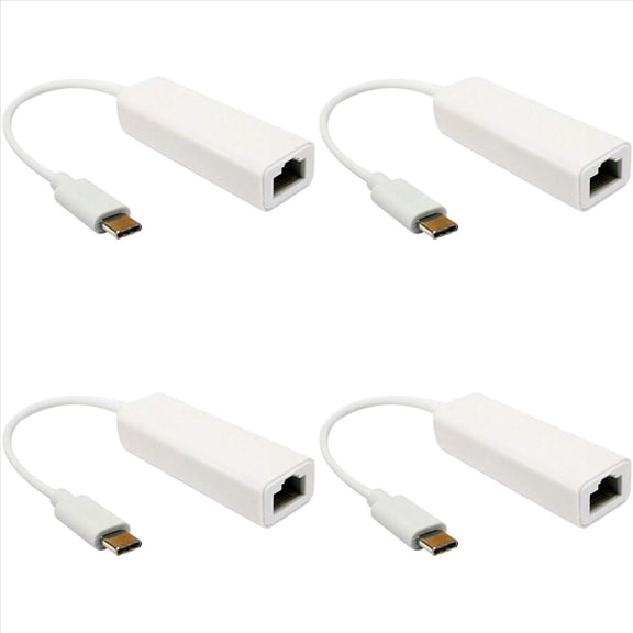 4X USB-C to Ethernet NIC Type-C to RJ45 LAN Network Dongle Connector, for 3 to Network Adapter for,4 x Network connector,White