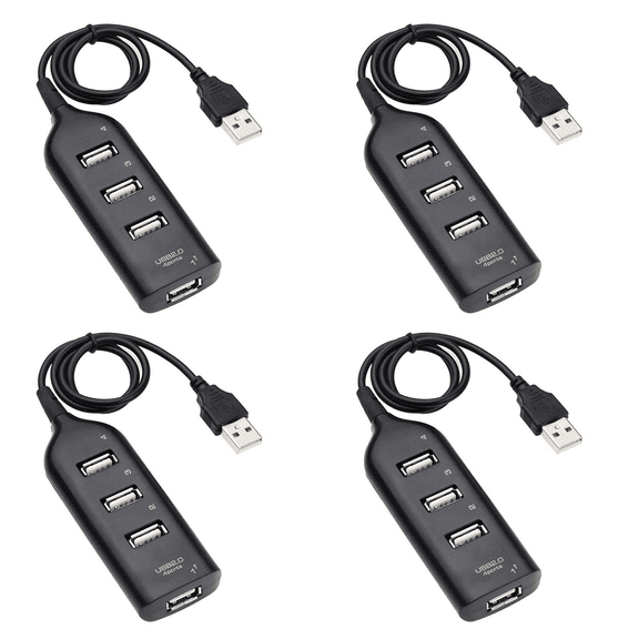 4X USB Hub 2.0 Multi-USB High Speed Hub Splitter 4-Port USB Hub Adapter for Laptop Receiver Computer Accessories Black