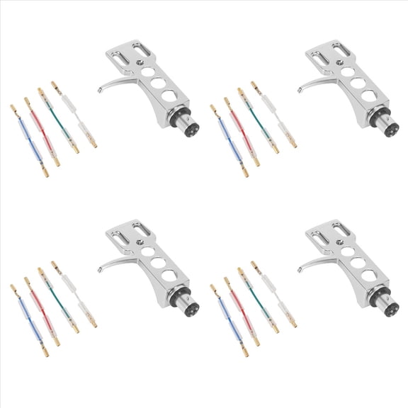 4X Universal LP Disc Record Player Phono Turntable Headshell 4-Pin with OFC Leadwires for Direct-Drive Turntable,4 * Headshell,Silver