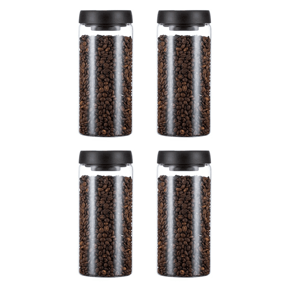 4X Vacuum Sealed Jug Coffee Beans Glass Airtight Canister Food Grains Candy Keep Fresh Storage Jar 1800Ml,4 x Jar,Black