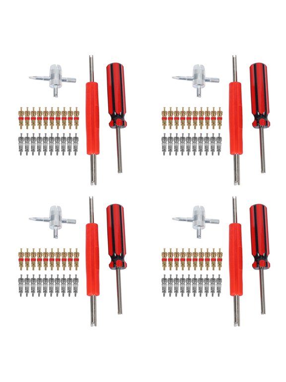 4X Valve Core Tool Set 80Pcs Valve Cores, 4-Way Valve Tool, Dual Single Valve Core Remover, Tire Repair Tool