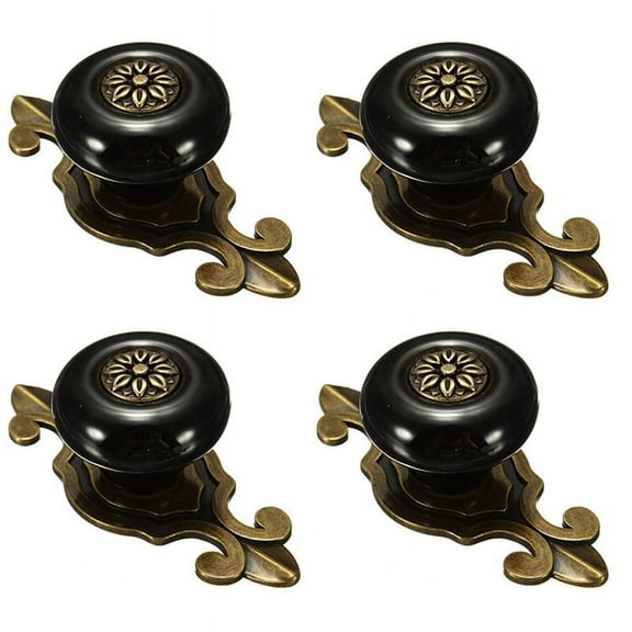 4X Vintage Ceramic Door Knobs Drawer Cabinet Cupboard Wardrobe Pull Handle Black+Bronze