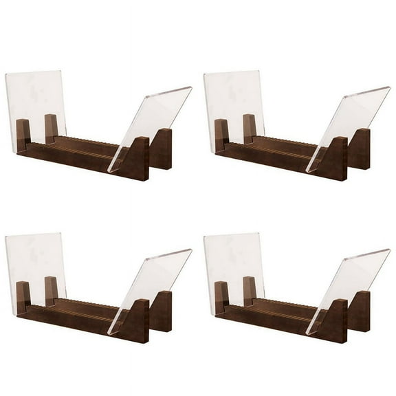4X Vinyl Record Storage Holder Capacity Acrylic Ends Display Stand Wooden LP Vinyl Album Desktop Rack