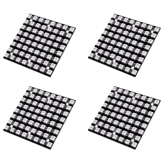 4X WS2812 LED 5050 RGB 8x8 LED Matrix WS2812B 8x8 64-Bit Full Color 5050 RGB LED Lamp Panel Light,4 x Development Board,Black